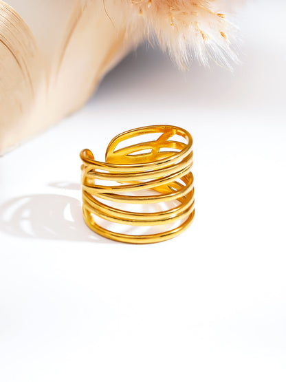 Demi Fine 18K Gold Plated Stainless steel Wide Multi Layer Ring