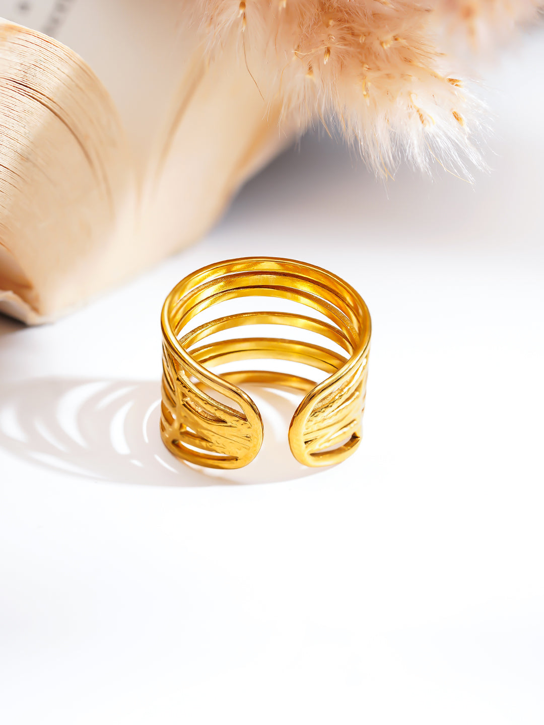 Demi Fine 18K Gold Plated Stainless steel Wide Multi Layer Ring