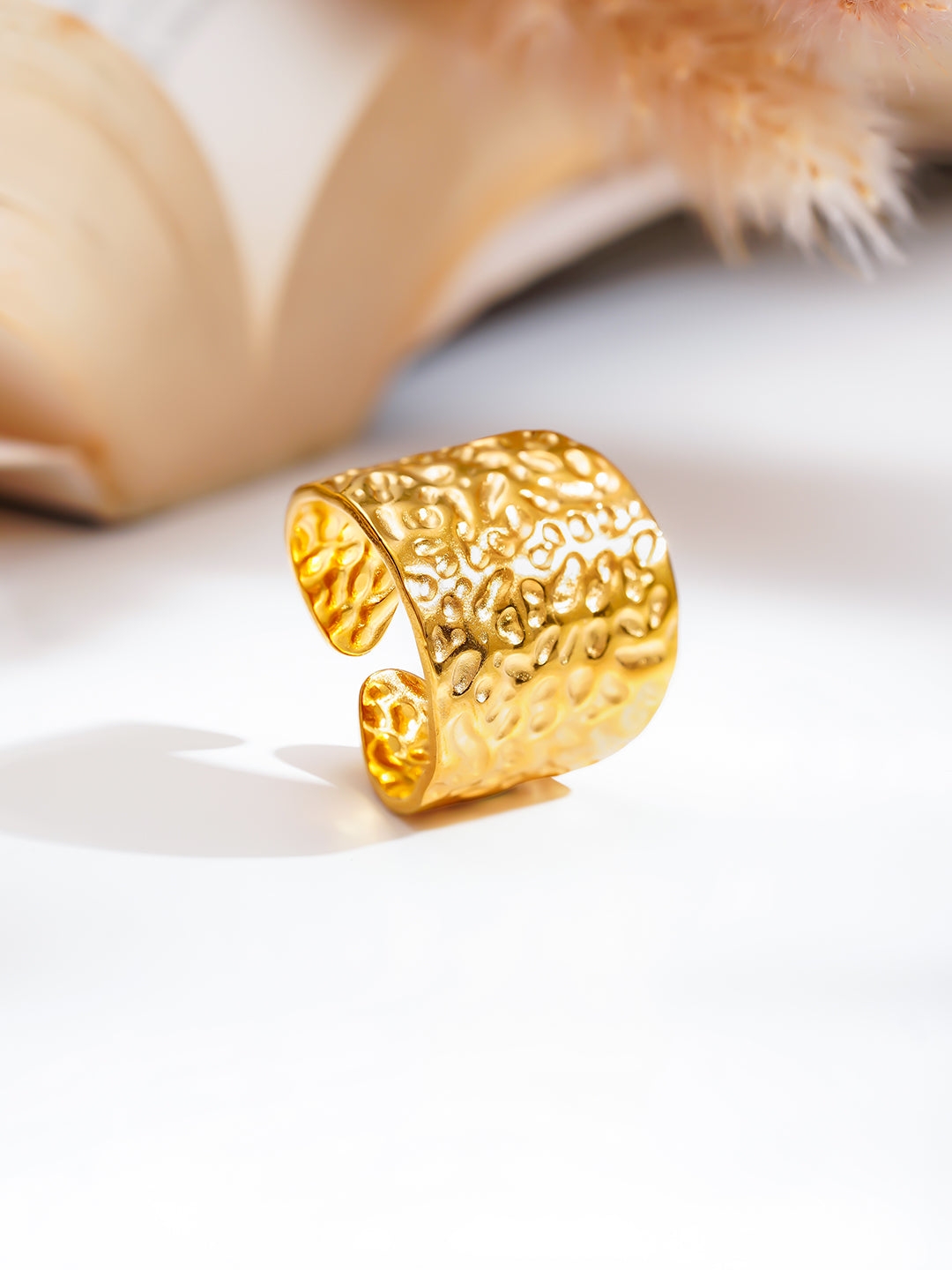 Demi Fine 18K Gold Plated Stainless steel Hammered Wide Band Ring