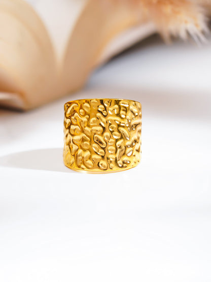 Demi Fine 18K Gold Plated Stainless steel Hammered Wide Band Ring