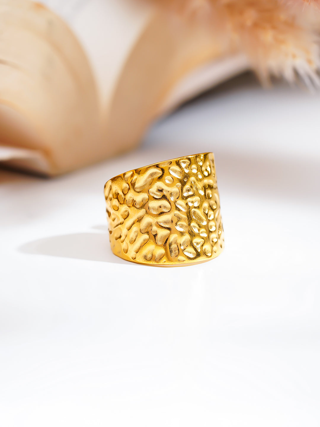 Demi Fine 18K Gold Plated Stainless steel Hammered Wide Band Ring