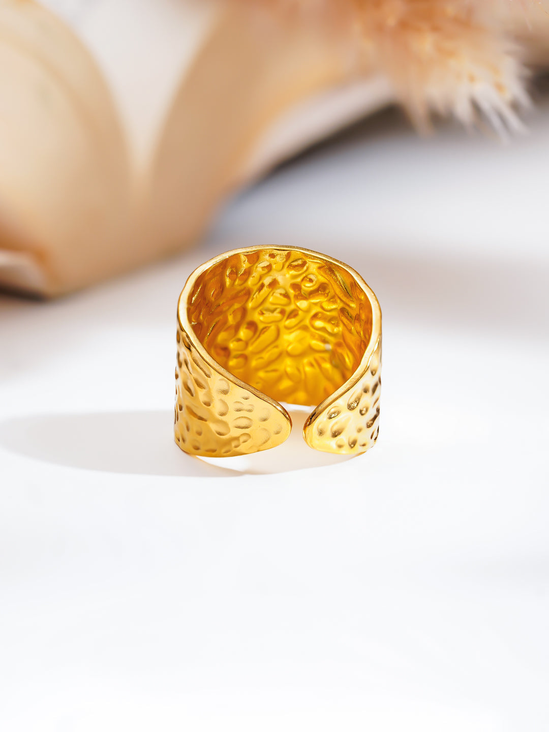 Demi Fine 18K Gold Plated Stainless steel Hammered Wide Band Ring