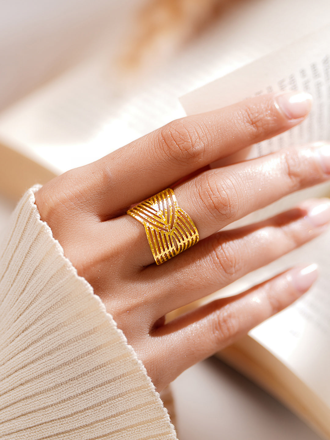 Demi Fine 18K Gold Plated Stainless steel Luxe Curve Gold Ring