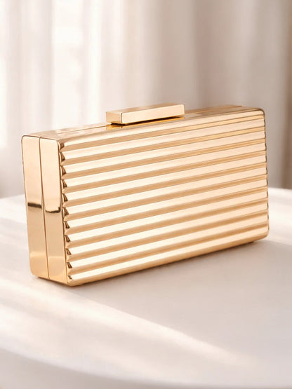 Golden Ribbed Luxe Evening Box Clutch