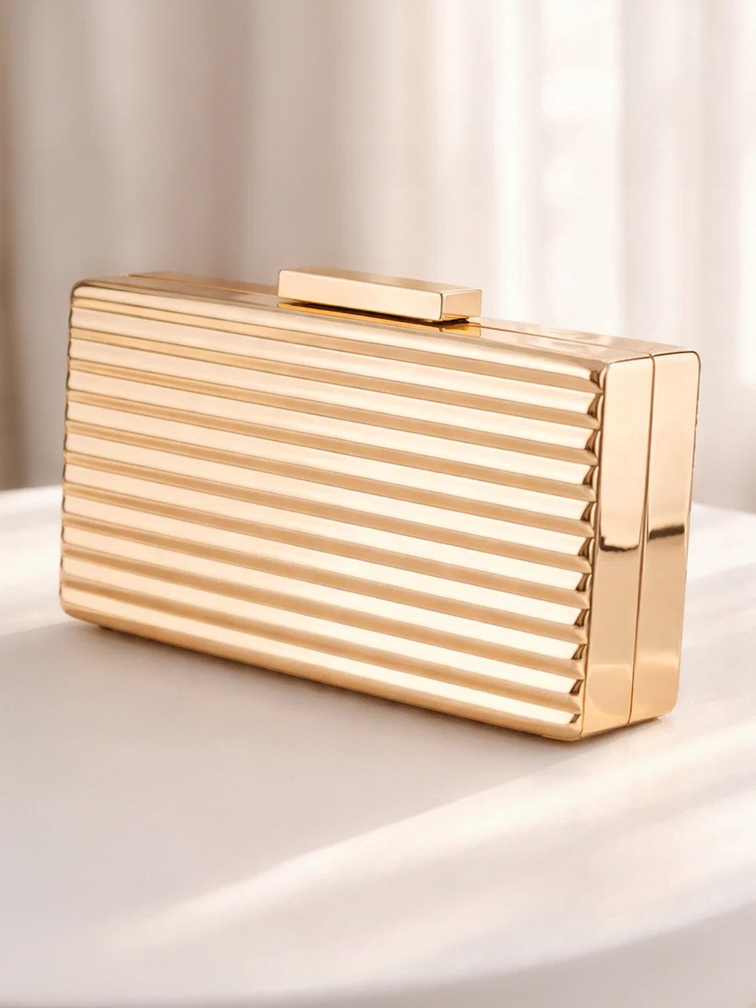 Golden Ribbed Luxe Evening Box Clutch