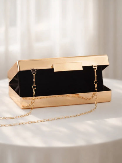 Golden Ribbed Luxe Evening Box Clutch