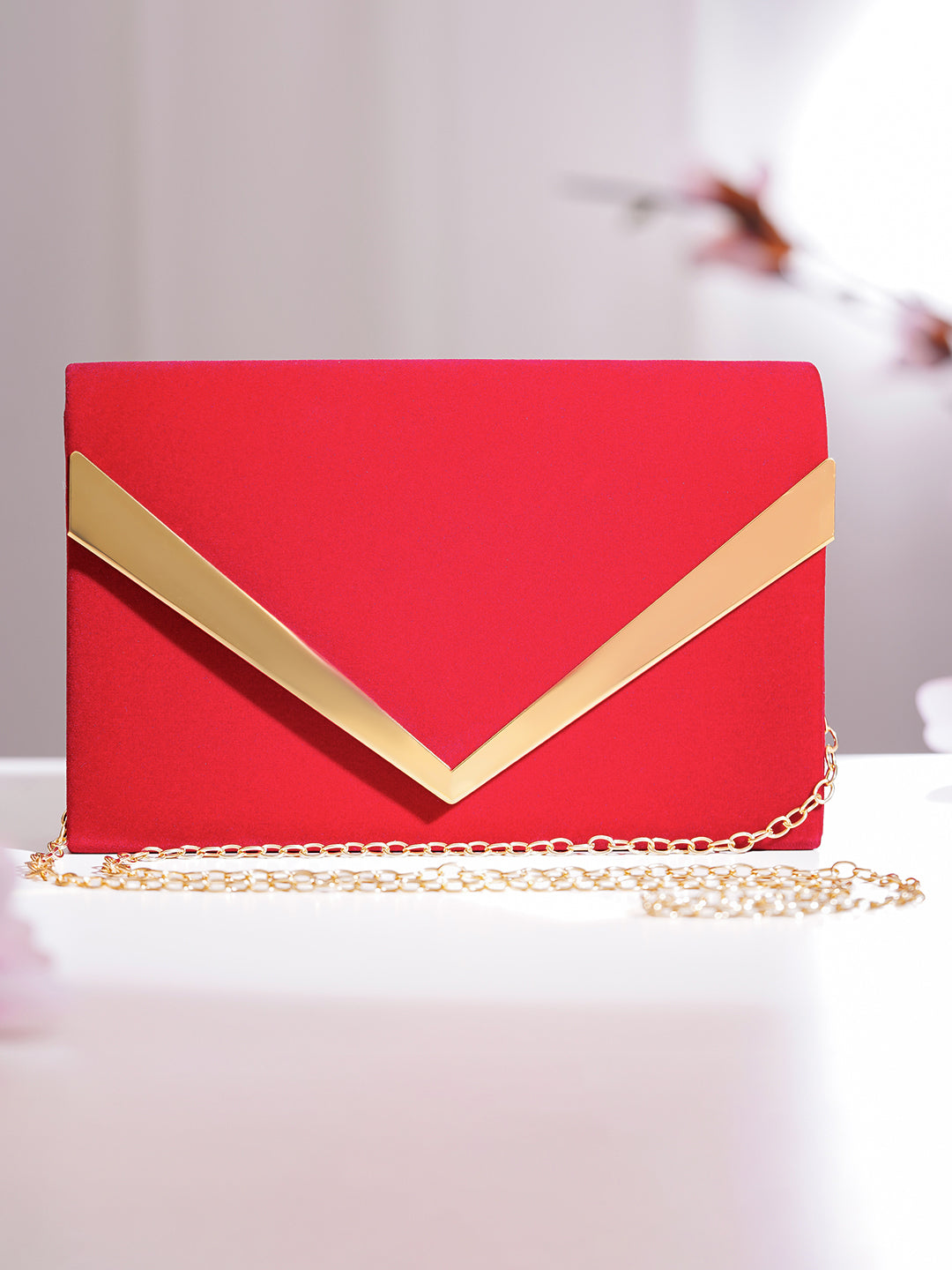Red Metallic Envelope Clutch Handbag
