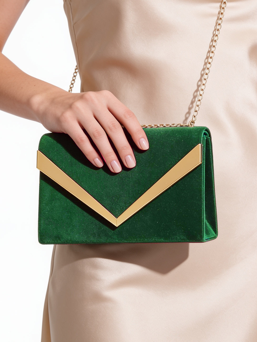 Green Metallic Envelope Clutch Handbag