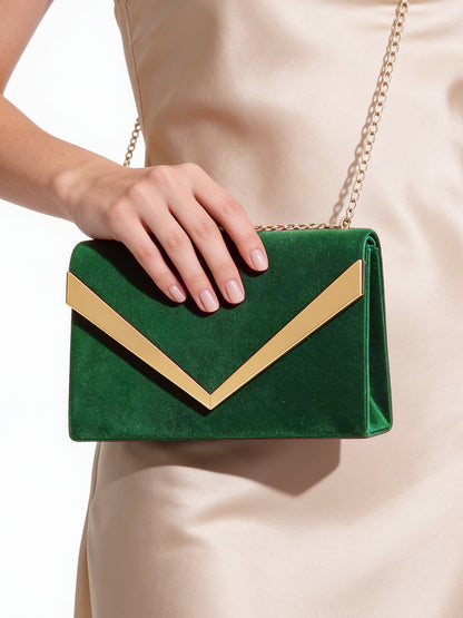 Green Metallic Envelope Clutch Handbag