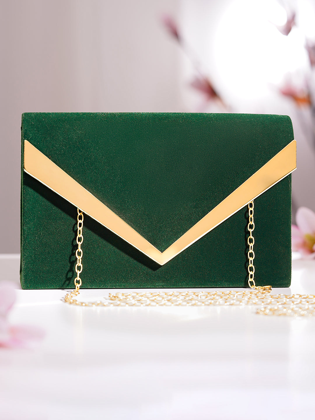 Green Metallic Envelope Clutch Handbag