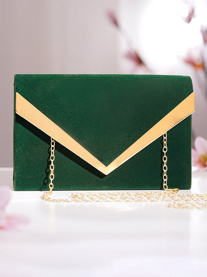 Green Metallic Envelope Clutch Handbag