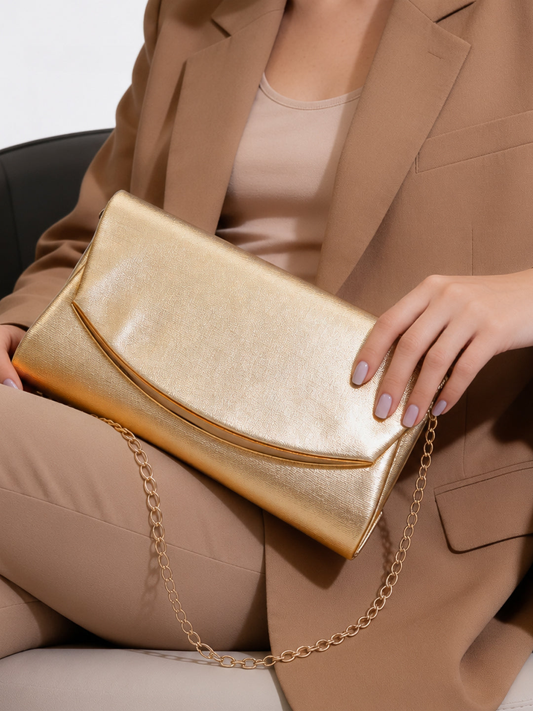 Gold Metallic Envelope Clutch Handbag