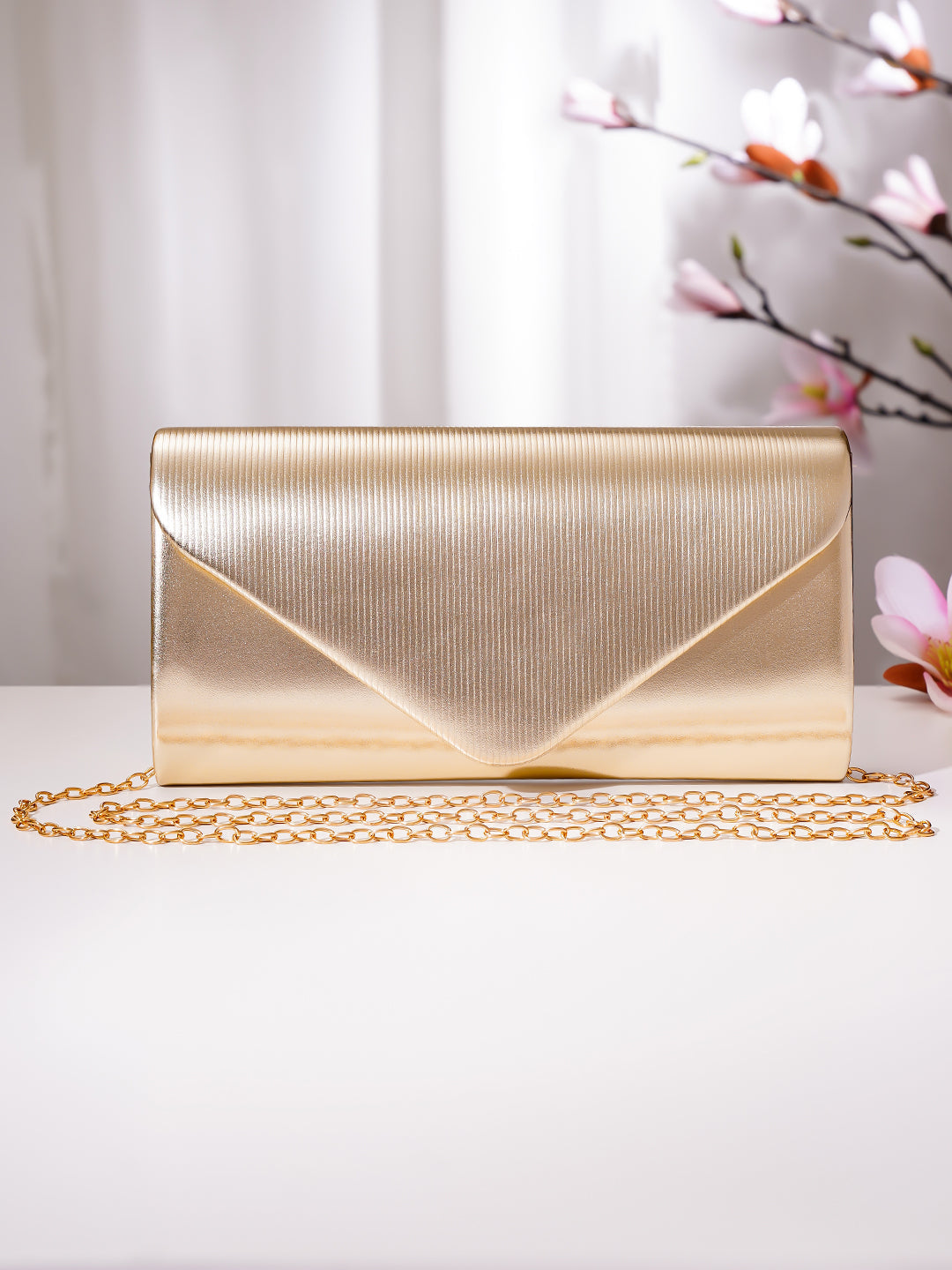 Champagne Gold Textured Envelope Clutch Handbag