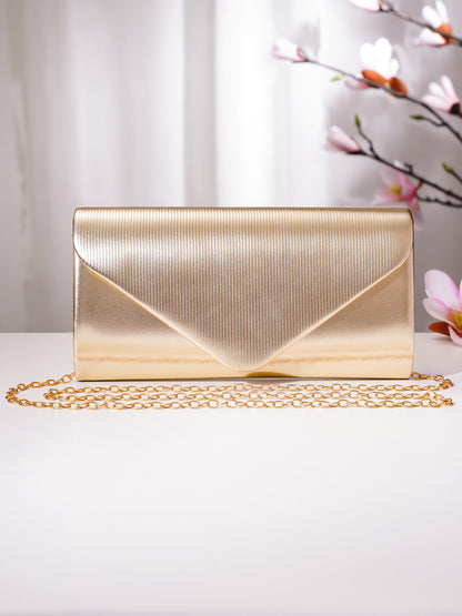 Champagne Gold Textured Envelope Clutch Handbag