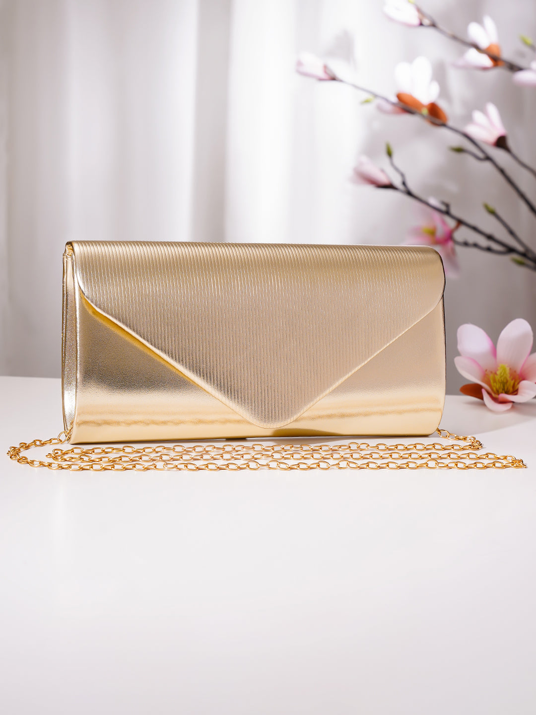 Champagne Gold Textured Envelope Clutch Handbag