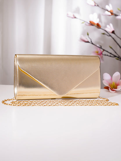 Champagne Gold Textured Envelope Clutch Handbag