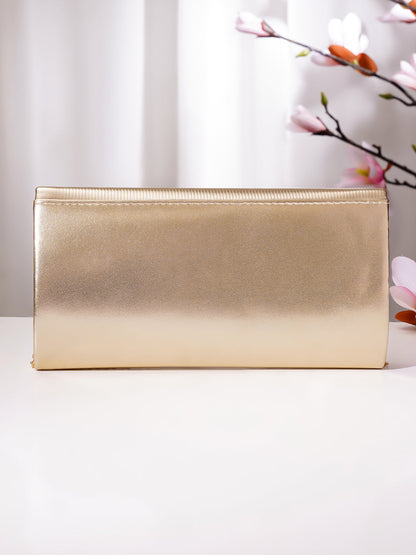 Champagne Gold Textured Envelope Clutch Handbag