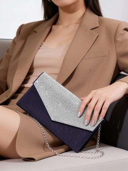 Black Crystal Embellished Envelope Clutch Handbag