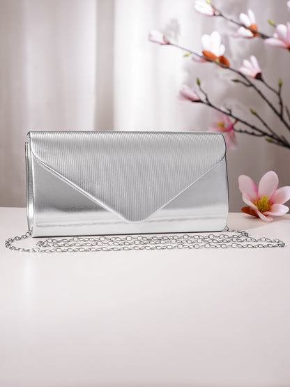 Silver Textured Envelope Clutch Handbag