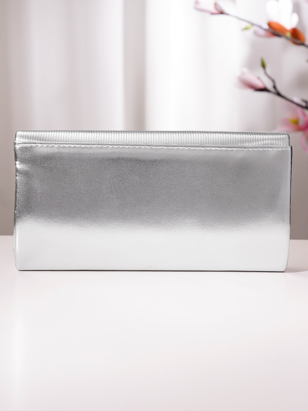 Silver Textured Envelope Clutch Handbag