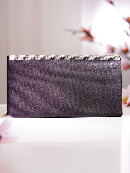 Black Crystal Embellished Envelope Clutch Handbag