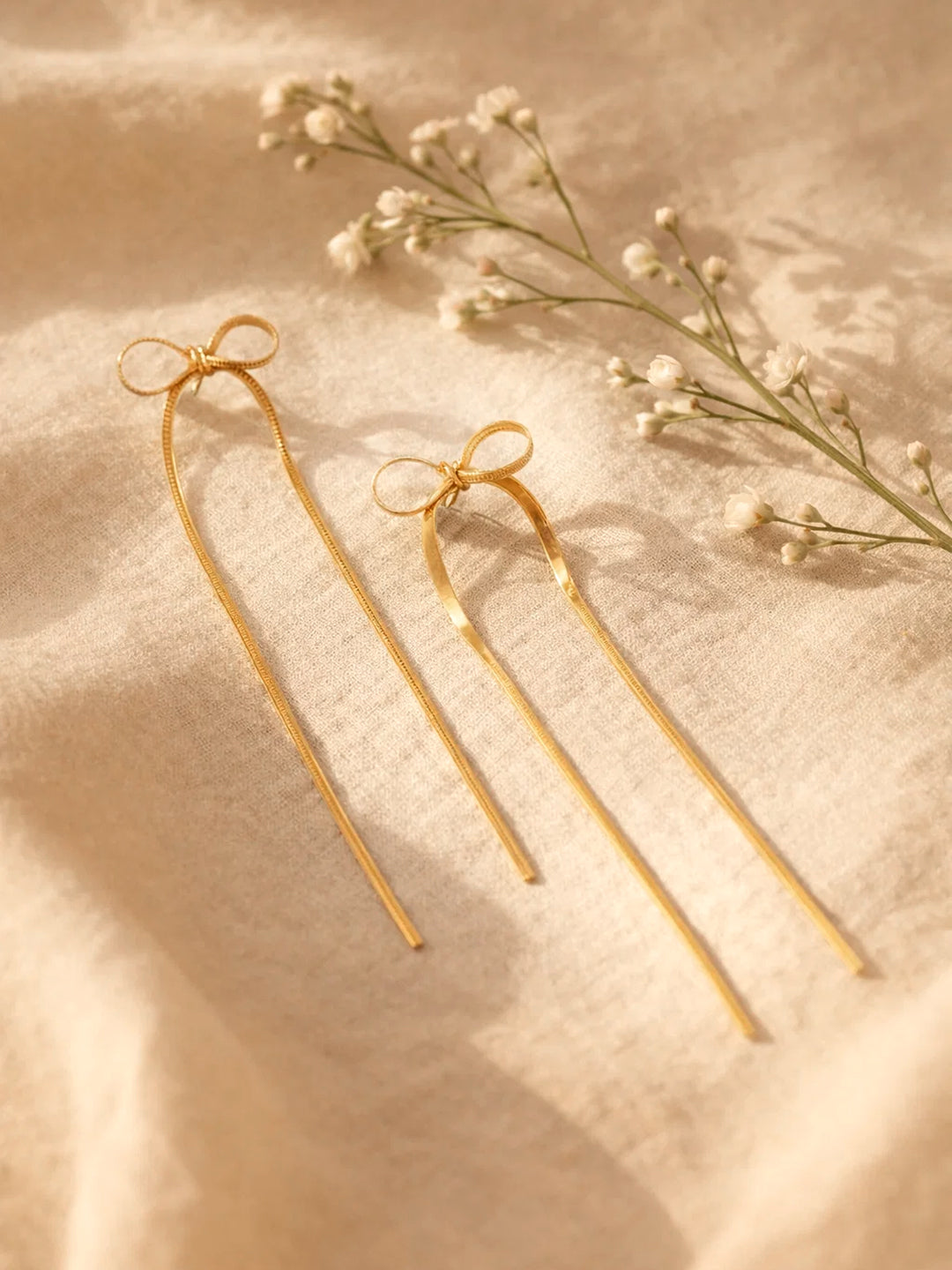 Demi Fine 18K Gold Plated Stainless steel Bow Long Drop Dangler Earrings