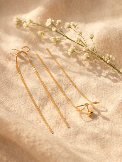 Demi Fine 18K Gold Plated Stainless steel Bow Long Drop Dangler Earrings