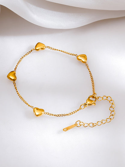 Demi Fine 18K Gold Plated Stainless steel Mini Heart Charm Chain Bracelet