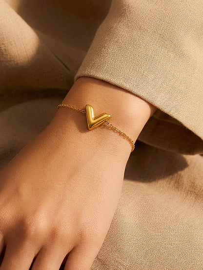 Demi Fine 18K Gold Plated Stainless steel Chevron V Shape Link Chain Bracelet