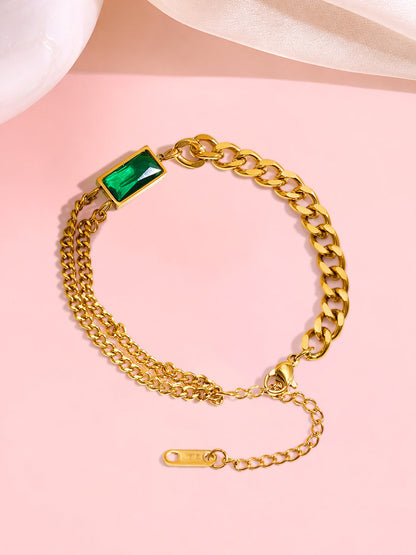 Demi Fine 18K Gold Plated Stainless steel Chunky Chain Emerald Green Bracelet