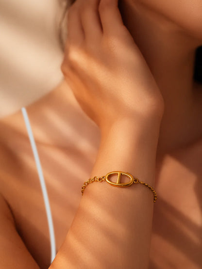 Demi Fine 18K Gold Plated Stainless steel Oval Loop Link Chain Bracelet