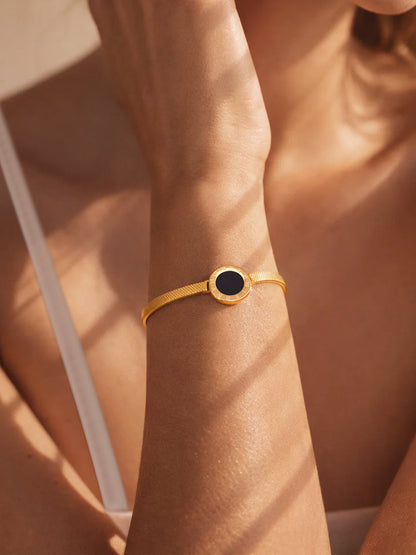 Demi Fine 18K Gold Plated Stainless steel Black Enamel Detail Chain Bracelet