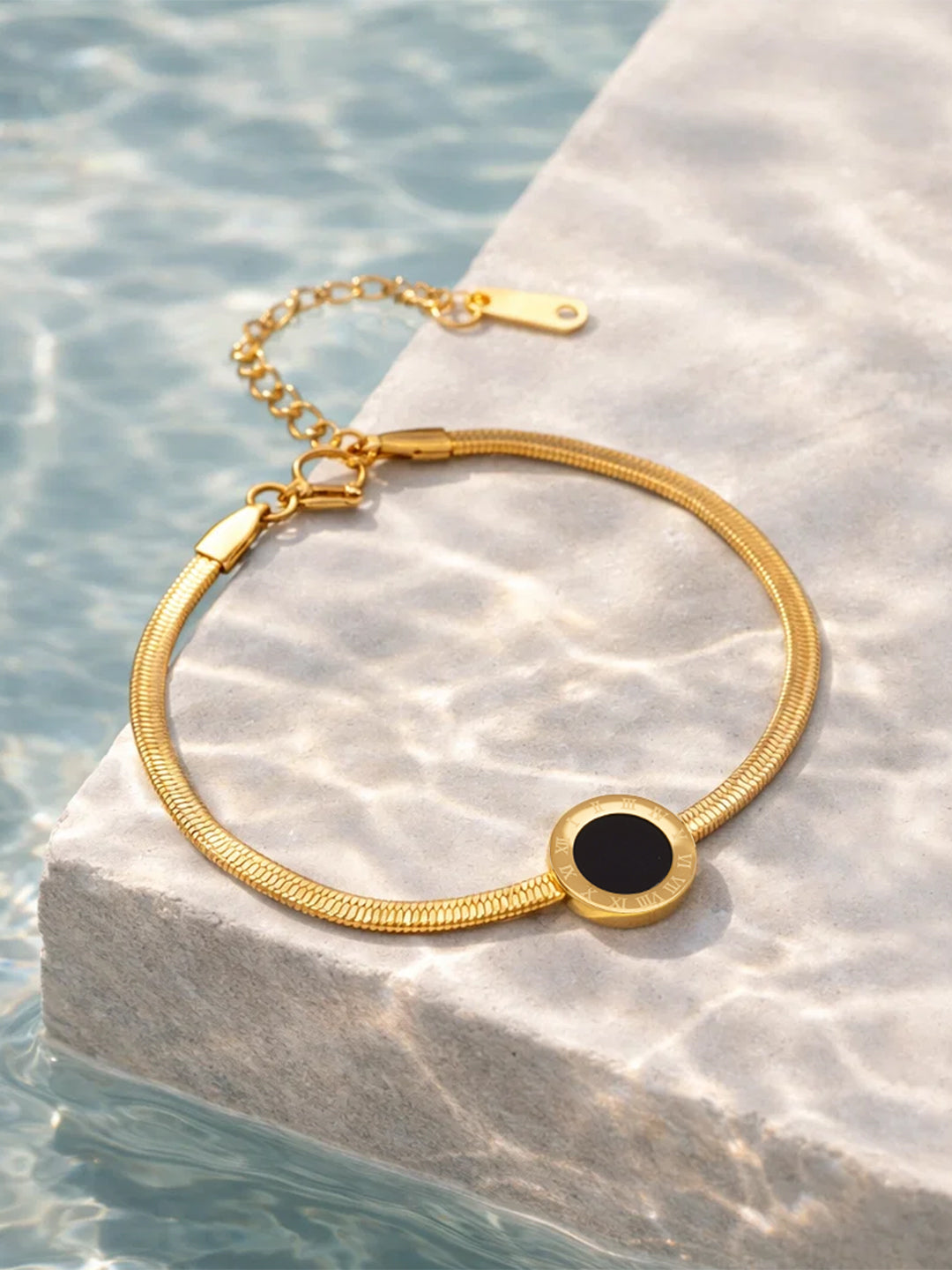 Demi Fine 18K Gold Plated Stainless steel Black Enamel Detail Chain Bracelet