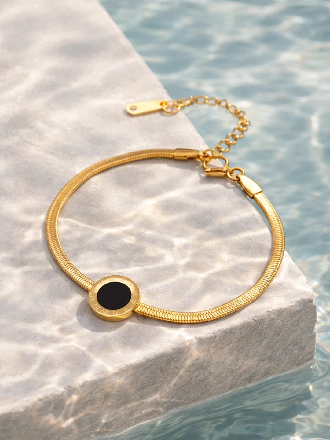 Demi Fine 18K Gold Plated Stainless steel Black Enamel Detail Chain Bracelet