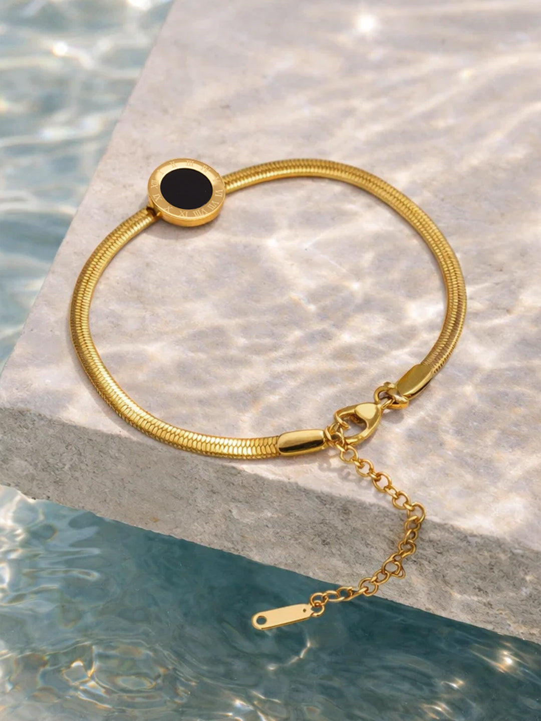 Demi Fine 18K Gold Plated Stainless steel Black Enamel Detail Chain Bracelet