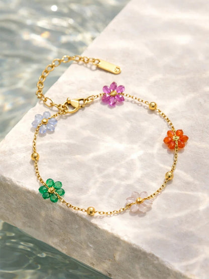 Demi Fine 18K Gold Plated Stainless steel Mini Floral Charm Chain Bracelet