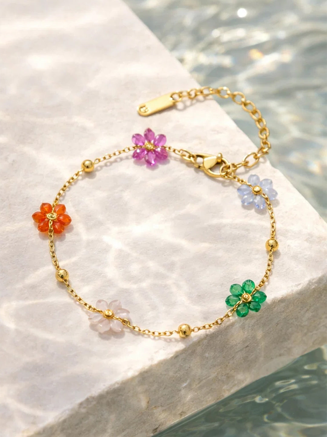 Demi Fine 18K Gold Plated Stainless steel Mini Floral Charm Chain Bracelet