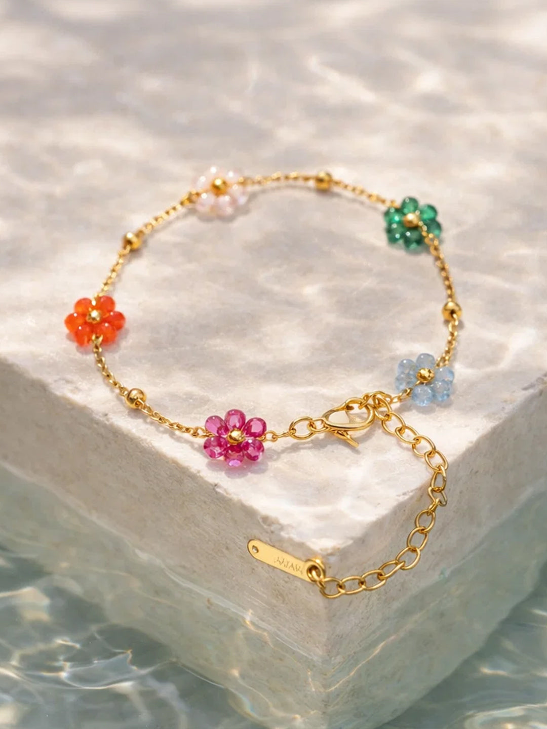 Demi Fine 18K Gold Plated Stainless steel Mini Floral Charm Chain Bracelet