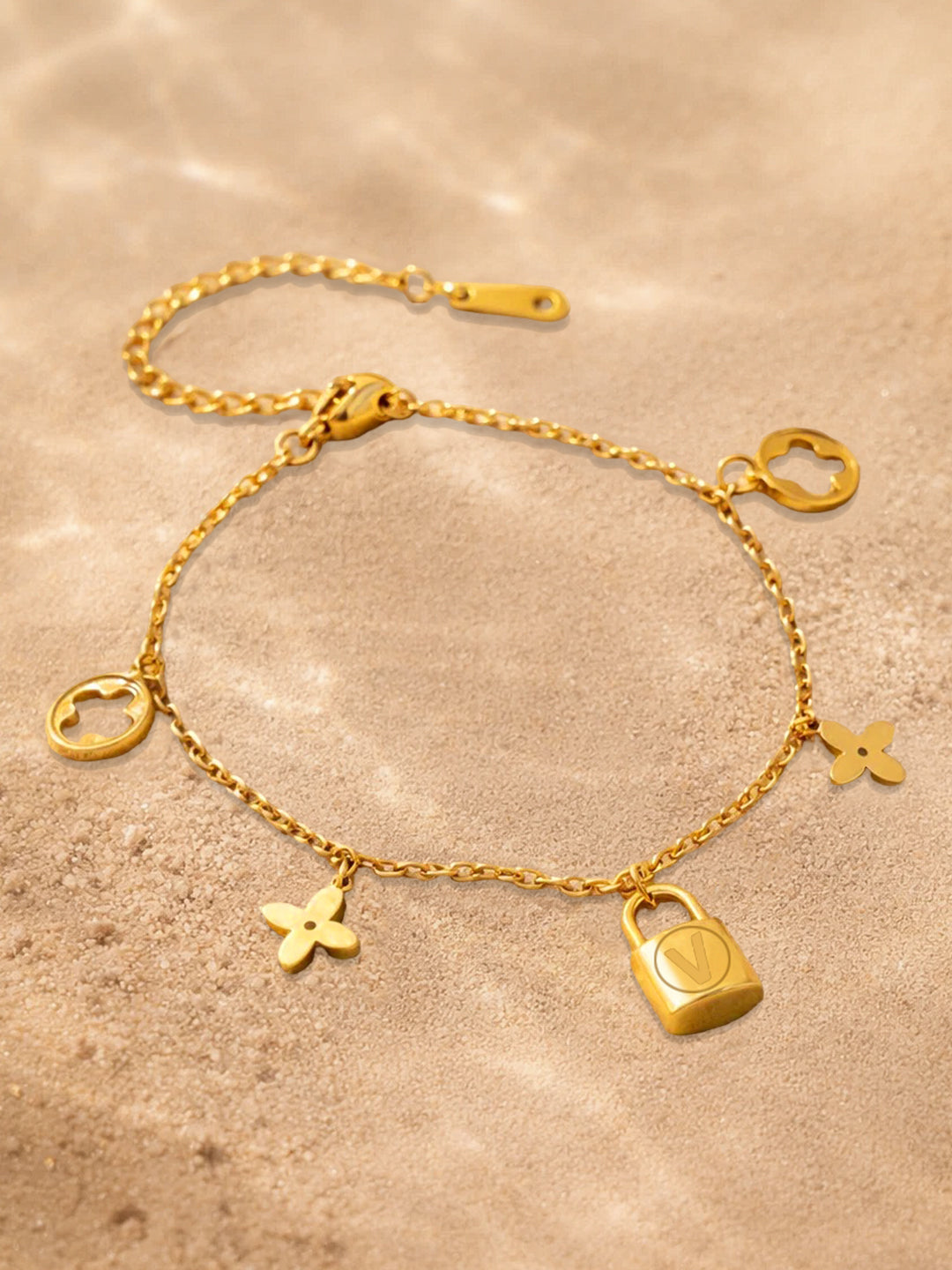 Demi Fine 18K Gold Plated Stainless steel Multi Charm Chain Bracelet