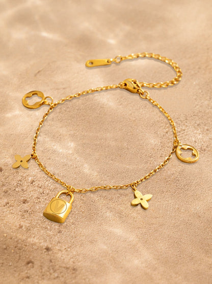 Demi Fine 18K Gold Plated Stainless steel Multi Charm Chain Bracelet