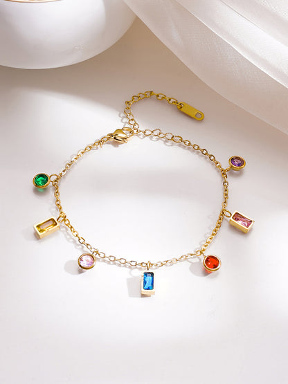 Demi Fine 18K Gold Plated Stainless Steel Multicolor Zircon Charm Chain Bracelet
