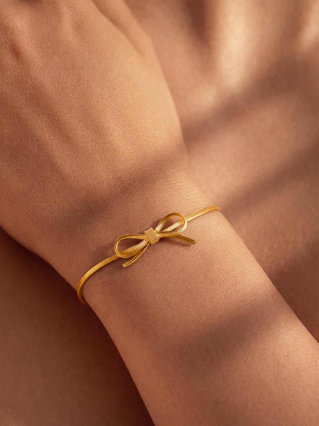 Demi Fine 18K Gold Plated Stainless steel Bow Knot Snake Chain Bracelet