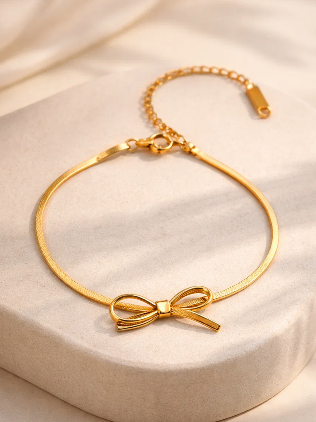 Demi Fine 18K Gold Plated Stainless steel Bow Knot Snake Chain Bracelet