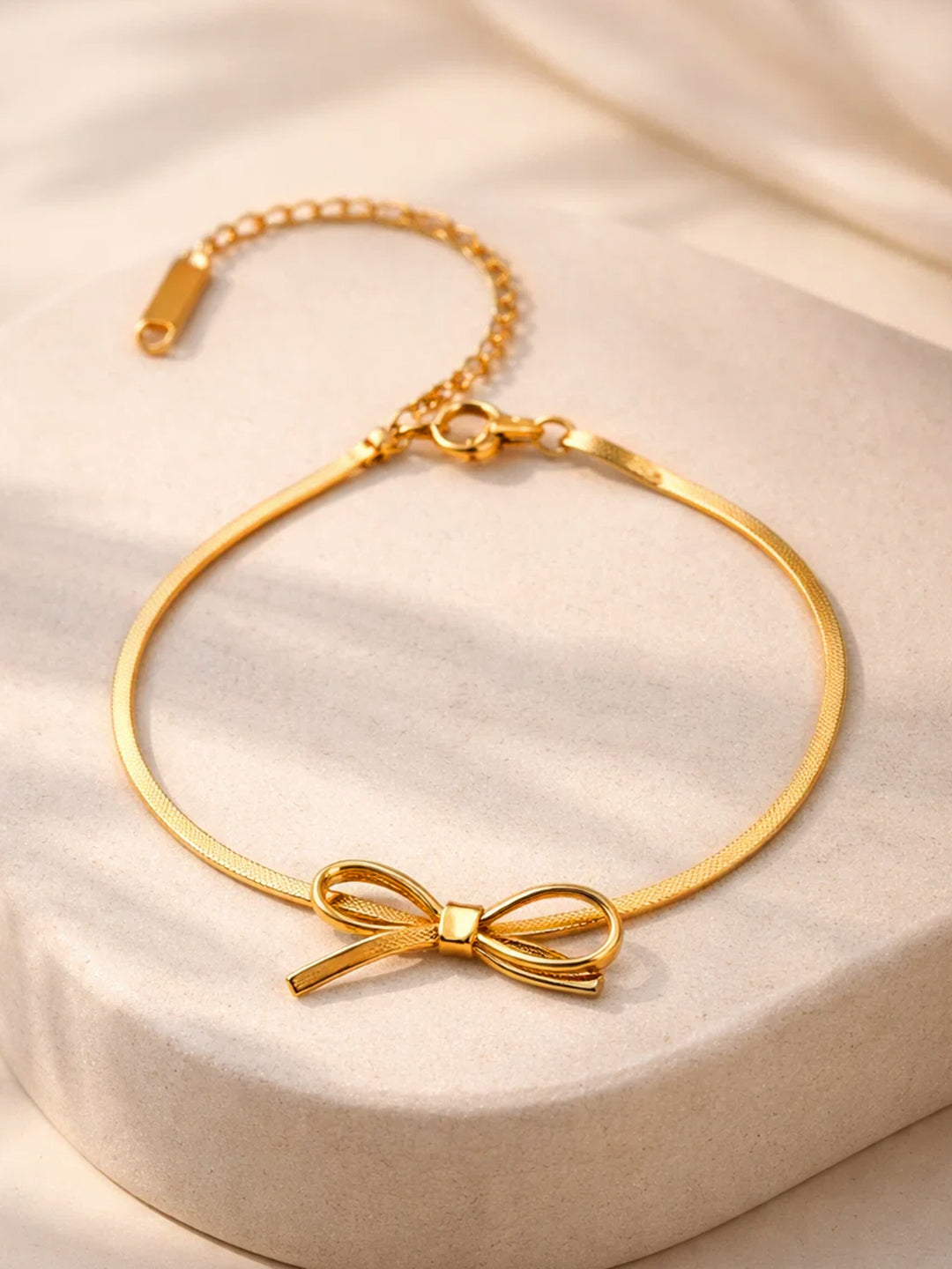 Demi Fine 18K Gold Plated Stainless steel Bow Knot Snake Chain Bracelet