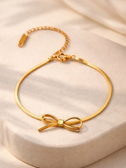 Demi Fine 18K Gold Plated Stainless steel Bow Knot Snake Chain Bracelet