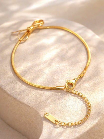 Demi Fine 18K Gold Plated Stainless steel Bow Knot Snake Chain Bracelet