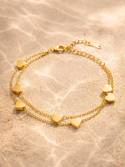 Demi Fine 18K Gold Plated Stainless steel Layered Heart Charm Chain Bracelet