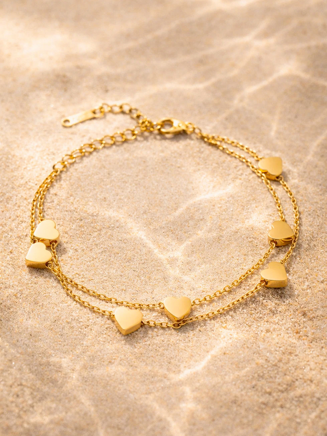 Demi Fine 18K Gold Plated Stainless steel Layered Heart Charm Chain Bracelet