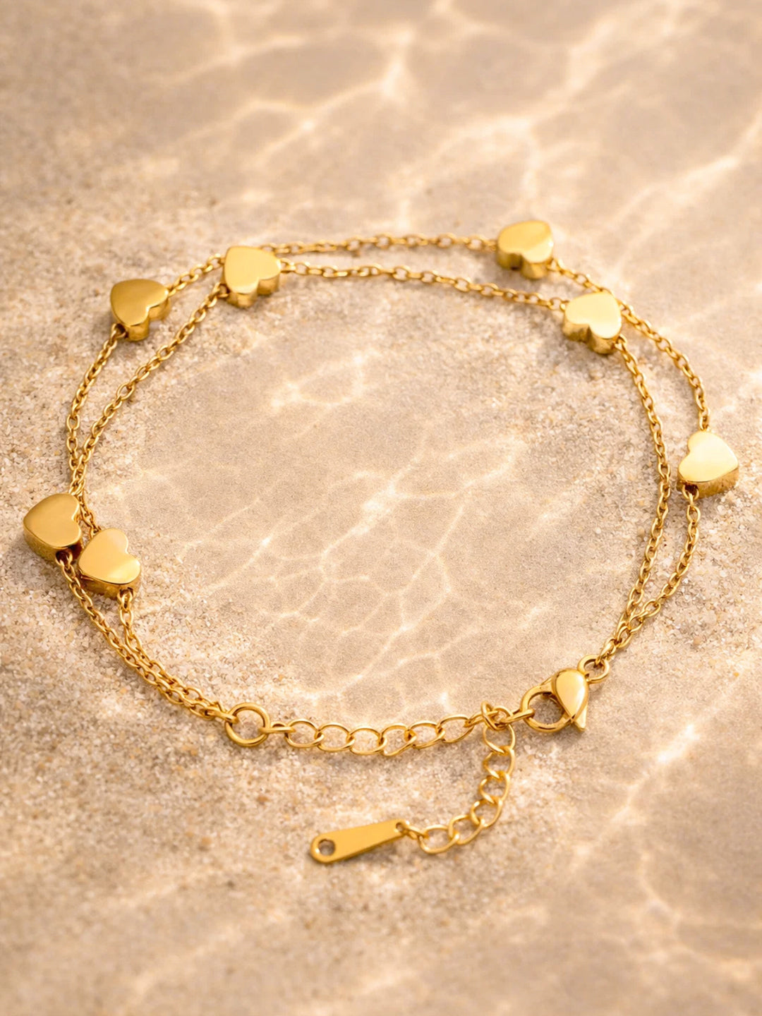Demi Fine 18K Gold Plated Stainless steel Layered Heart Charm Chain Bracelet