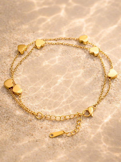 Demi Fine 18K Gold Plated Stainless steel Layered Heart Charm Chain Bracelet